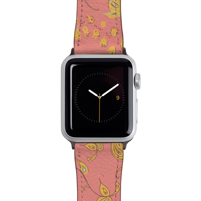 Watch 38mm / 40mm Strap PU leather Paradise Floral - Coral & Yellow by Lotti Brown