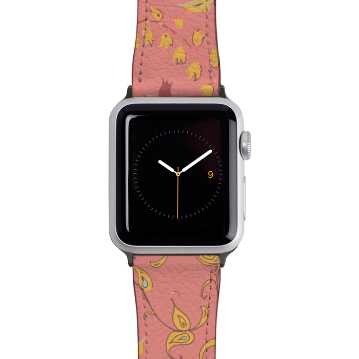 Watch 42mm / 44mm Strap PU leather Paradise Floral - Coral & Yellow by Lotti Brown