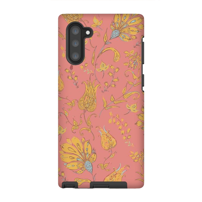 Galaxy Note 10 StrongFit Paradise Floral - Coral & Yellow by Lotti Brown