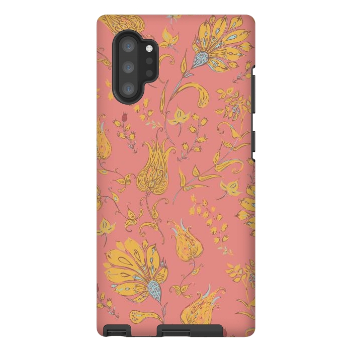 Galaxy Note 10 plus StrongFit Paradise Floral - Coral & Yellow by Lotti Brown