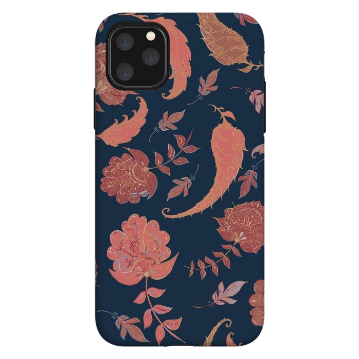 iPhone 11 Pro Max StrongFit Paradise Pattern - Coral & Blue by Lotti Brown