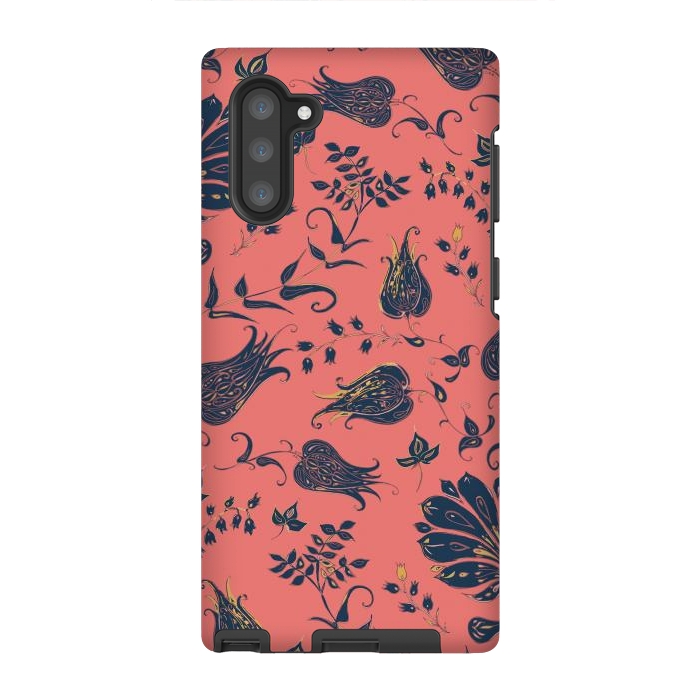 Galaxy Note 10 StrongFit Paradise Florals - Coral & Blue by Lotti Brown