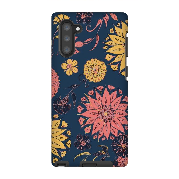 Galaxy Note 10 StrongFit Multi-Florals - Blue, Pink & Yellow by Lotti Brown