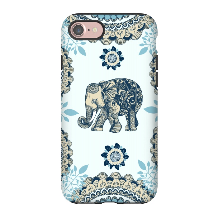 iPhone 7 StrongFit Blue Floral Elephant  by Rose Halsey