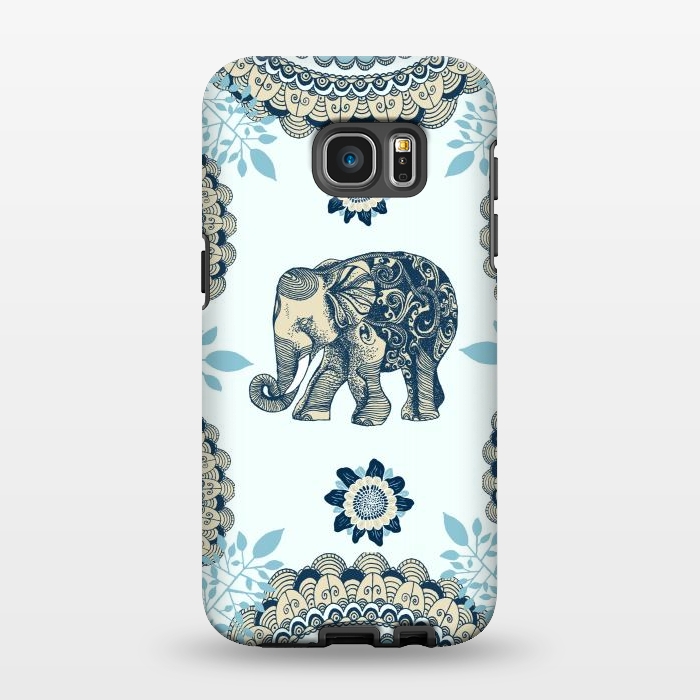 Galaxy S7 EDGE StrongFit Blue Floral Elephant  by Rose Halsey