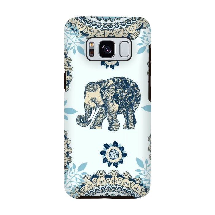 Galaxy S8 StrongFit Blue Floral Elephant  by Rose Halsey