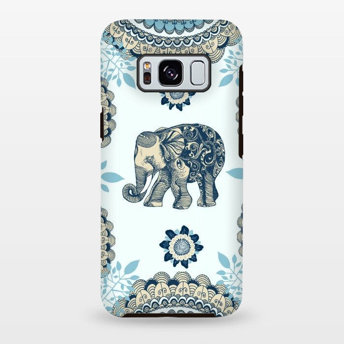 Galaxy S8 plus StrongFit Blue Floral Elephant  by Rose Halsey