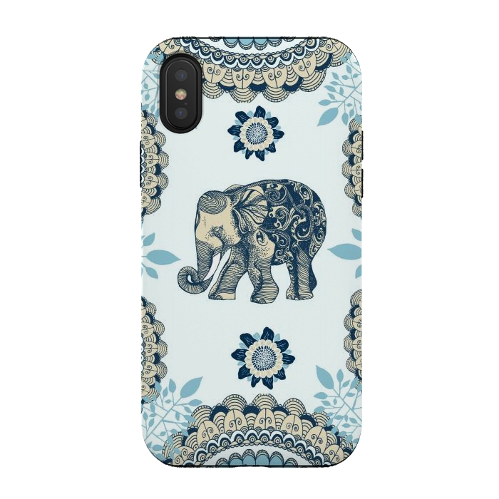 iPhone Xs / X StrongFit Blue Floral Elephant  by Rose Halsey