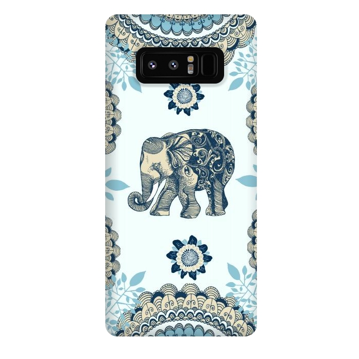 Galaxy Note 8 StrongFit Blue Floral Elephant  by Rose Halsey