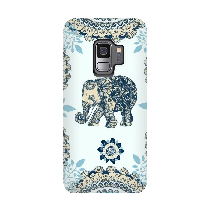 Galaxy S9 StrongFit Blue Floral Elephant  by Rose Halsey
