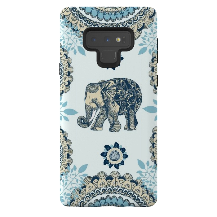 Galaxy Note 9 StrongFit Blue Floral Elephant  by Rose Halsey