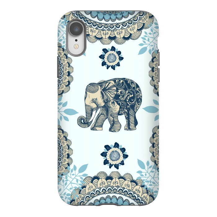 iPhone Xr StrongFit Blue Floral Elephant  by Rose Halsey