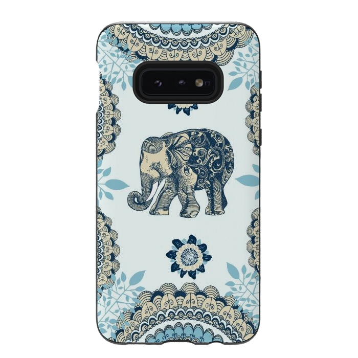 Galaxy S10e StrongFit Blue Floral Elephant  by Rose Halsey