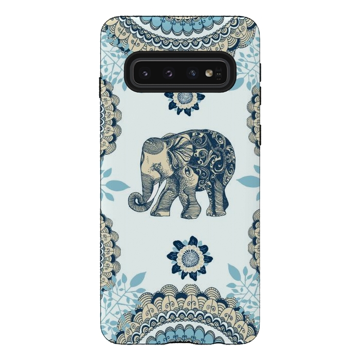 Galaxy S10 StrongFit Blue Floral Elephant  by Rose Halsey