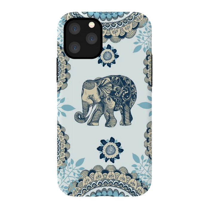iPhone 11 Pro StrongFit Blue Floral Elephant  by Rose Halsey