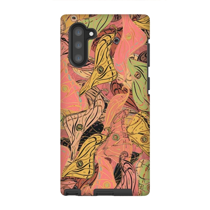 Galaxy Note 10 StrongFit Boho Butterfly Wings in Coral and Yellow by Lotti Brown