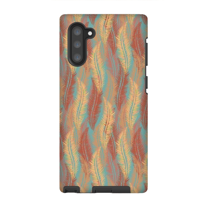 Galaxy Note 10 StrongFit Feather Stripe - Coral & Turquoise by Lotti Brown
