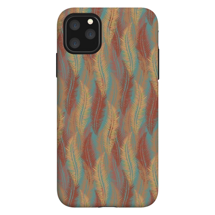 iPhone 11 Pro Max StrongFit Feather Stripe - Coral & Turquoise by Lotti Brown