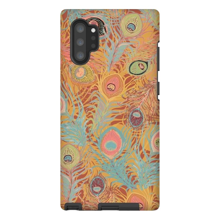 Galaxy Note 10 plus StrongFit Peacock Feathers - Soft Coral by Lotti Brown