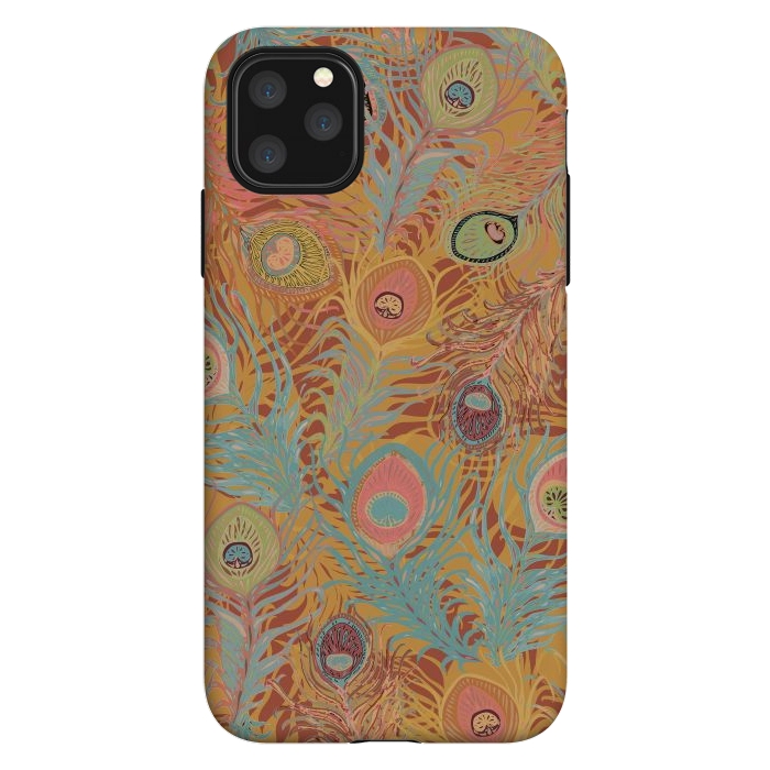 iPhone 11 Pro Max StrongFit Peacock Feathers - Soft Coral by Lotti Brown