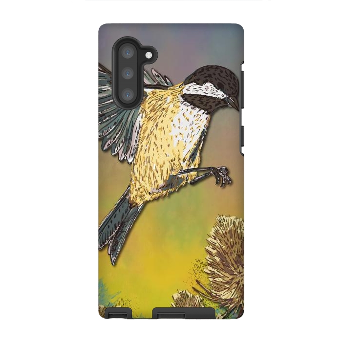 Galaxy Note 10 StrongFit Coal Tit and Teasels by Lotti Brown