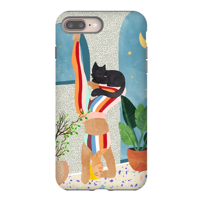 iPhone 7 plus StrongFit Headstand, Cat Yoga, Active Woman Workout, Eclectic Colorful Pets Terrazzo by Uma Prabhakar Gokhale