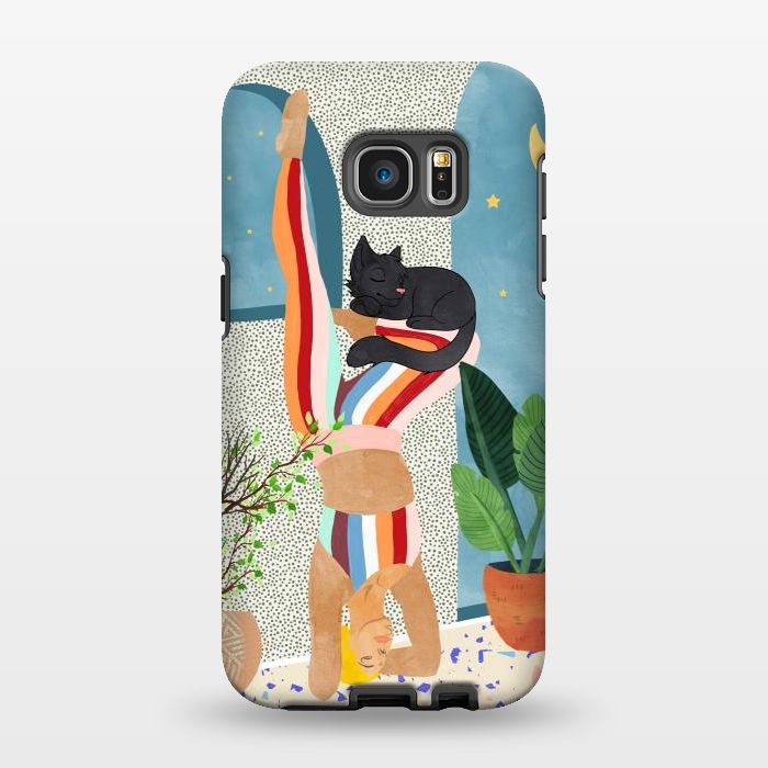 Galaxy S7 EDGE StrongFit Headstand, Cat Yoga, Active Woman Workout, Eclectic Colorful Pets Terrazzo by Uma Prabhakar Gokhale