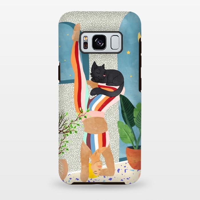 Galaxy S8 plus StrongFit Headstand, Cat Yoga, Active Woman Workout, Eclectic Colorful Pets Terrazzo by Uma Prabhakar Gokhale