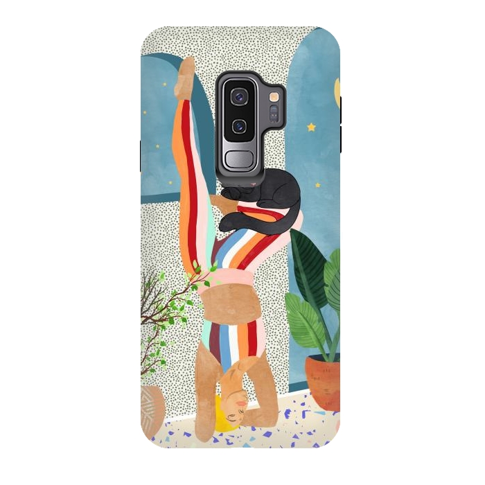 Galaxy S9 plus StrongFit Headstand, Cat Yoga, Active Woman Workout, Eclectic Colorful Pets Terrazzo by Uma Prabhakar Gokhale