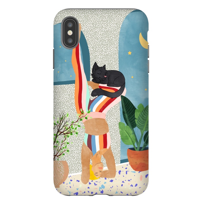iPhone Xs Max StrongFit Headstand, Cat Yoga, Active Woman Workout, Eclectic Colorful Pets Terrazzo by Uma Prabhakar Gokhale