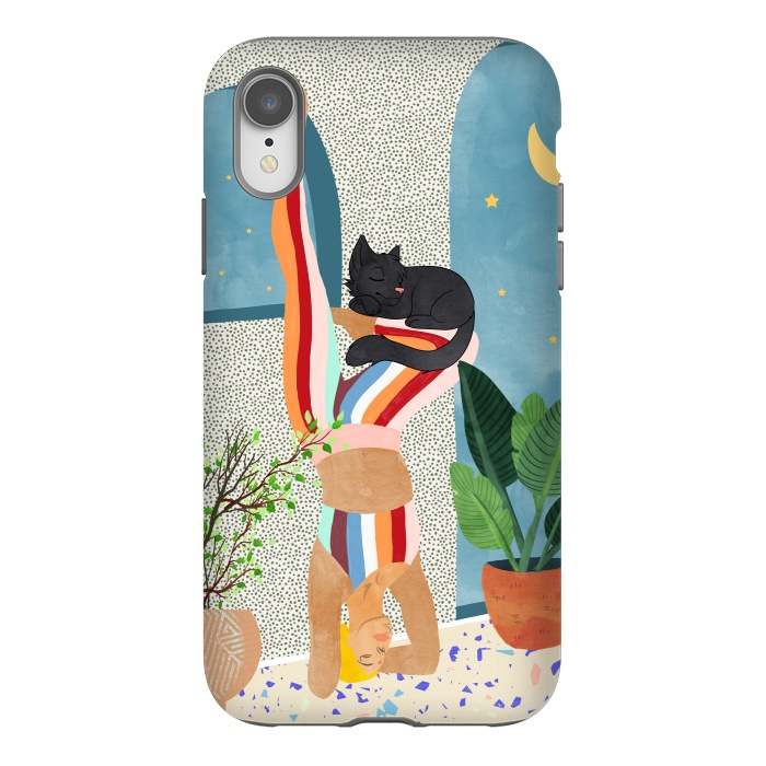 iPhone Xr StrongFit Headstand, Cat Yoga, Active Woman Workout, Eclectic Colorful Pets Terrazzo by Uma Prabhakar Gokhale
