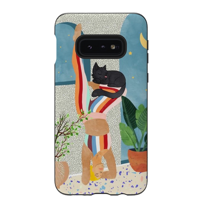 Galaxy S10e StrongFit Headstand, Cat Yoga, Active Woman Workout, Eclectic Colorful Pets Terrazzo by Uma Prabhakar Gokhale