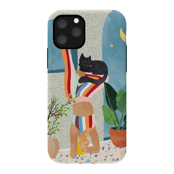 iPhone 11 Pro StrongFit Headstand, Cat Yoga, Active Woman Workout, Eclectic Colorful Pets Terrazzo by Uma Prabhakar Gokhale