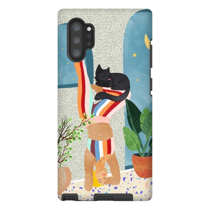 Galaxy Note 10 plus StrongFit Headstand, Cat Yoga, Active Woman Workout, Eclectic Colorful Pets Terrazzo by Uma Prabhakar Gokhale