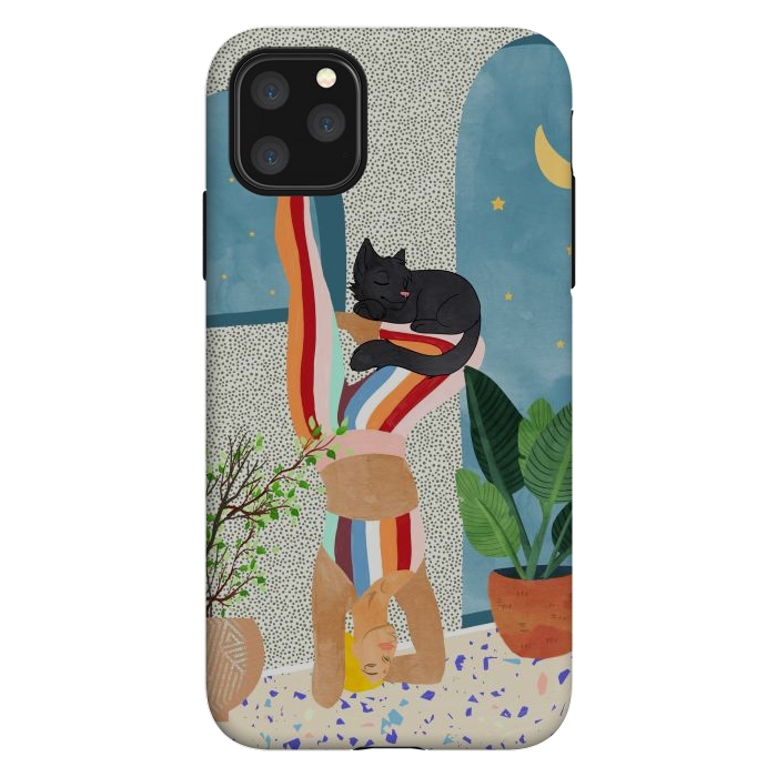 iPhone 11 Pro Max StrongFit Headstand, Cat Yoga, Active Woman Workout, Eclectic Colorful Pets Terrazzo by Uma Prabhakar Gokhale