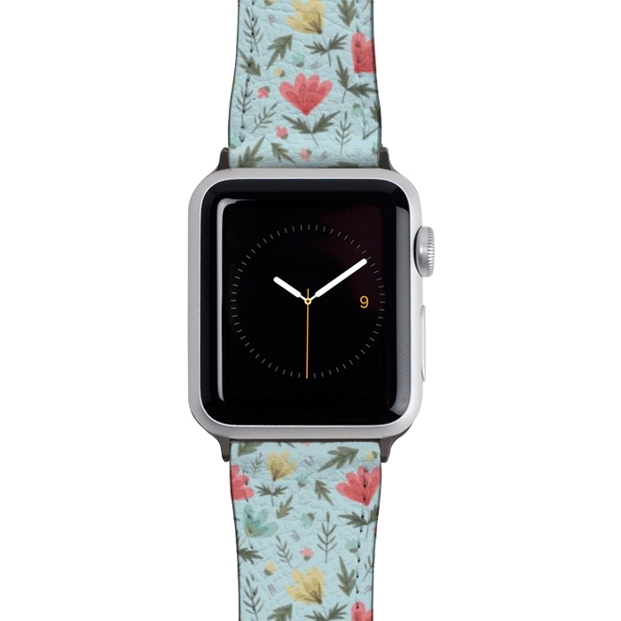Watch 42mm / 44mm Strap PU leather Amanda Floral Light Blue by Hanny Agustine