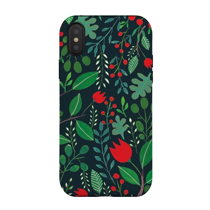 iPhone Xs / X StrongFit Christmas Floral Black by Hanny Agustine
