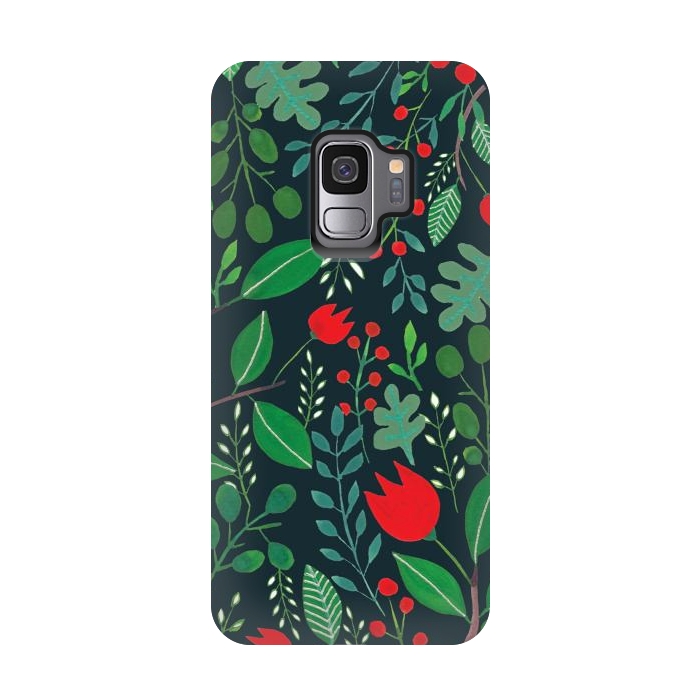 Galaxy S9 StrongFit Christmas Floral Black by Hanny Agustine