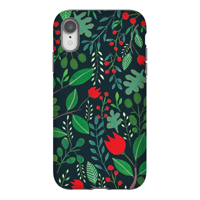 iPhone Xr StrongFit Christmas Floral Black by Hanny Agustine