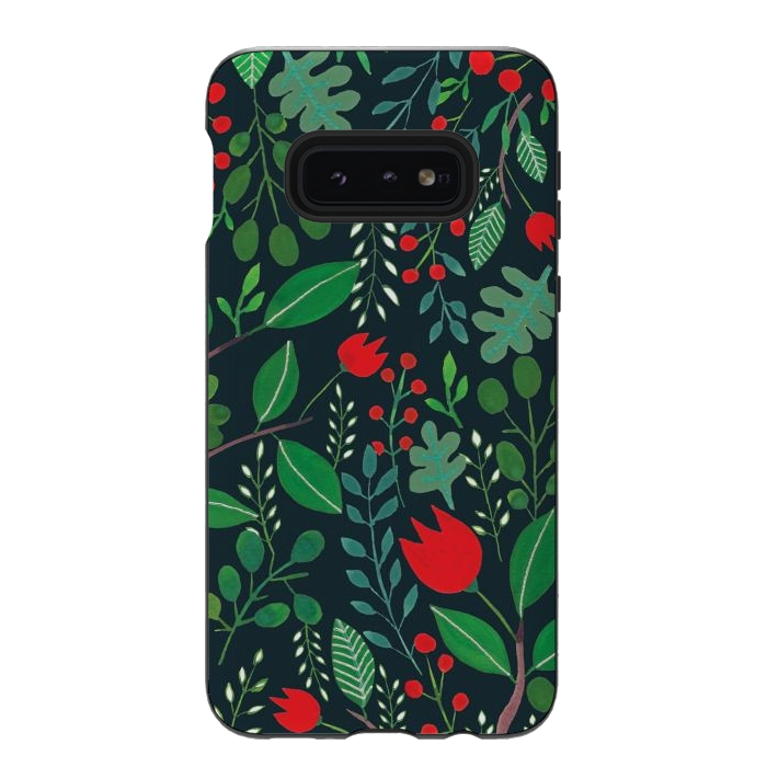 Galaxy S10e StrongFit Christmas Floral Black by Hanny Agustine