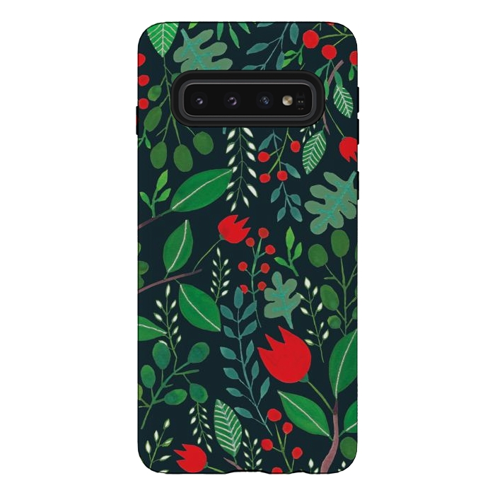 Galaxy S10 StrongFit Christmas Floral Black by Hanny Agustine