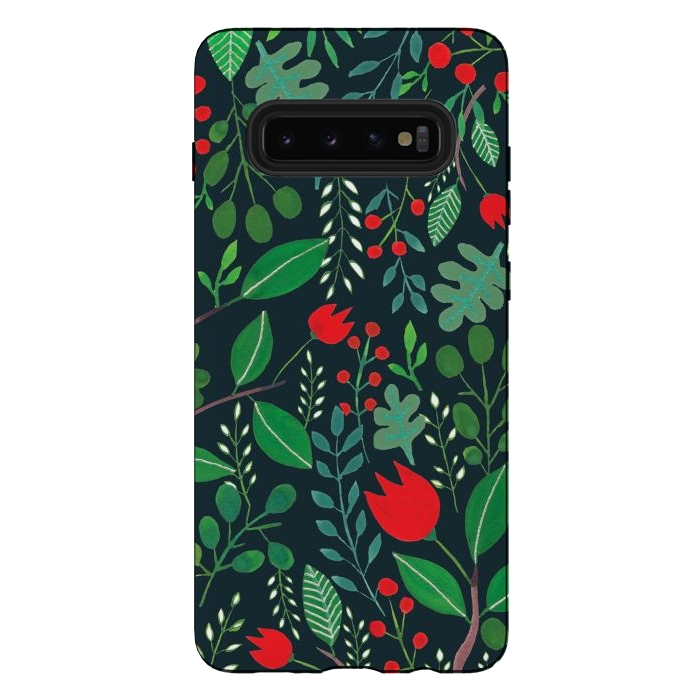 Galaxy S10 plus StrongFit Christmas Floral Black by Hanny Agustine