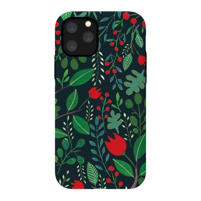 iPhone 11 Pro StrongFit Christmas Floral Black by Hanny Agustine