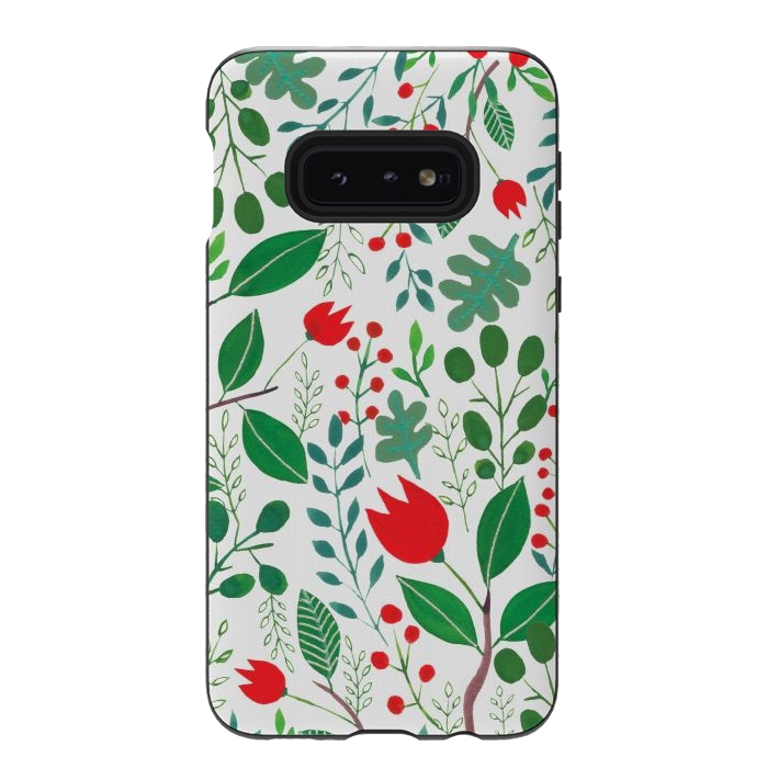 Galaxy S10e StrongFit Christmas Floral White by Hanny Agustine