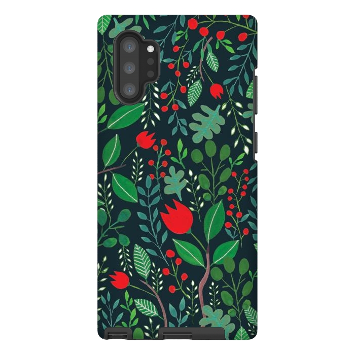 Galaxy Note 10 plus StrongFit Christmas Floral 2 Black by Hanny Agustine