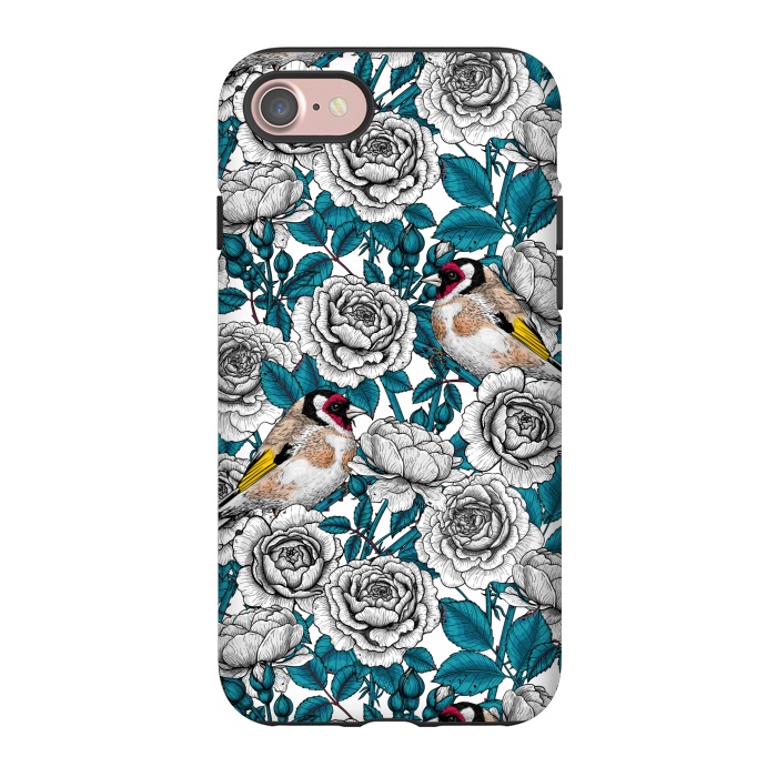 iPhone 7 StrongFit White rose flowers and goldfinch birds by Katerina Kirilova
