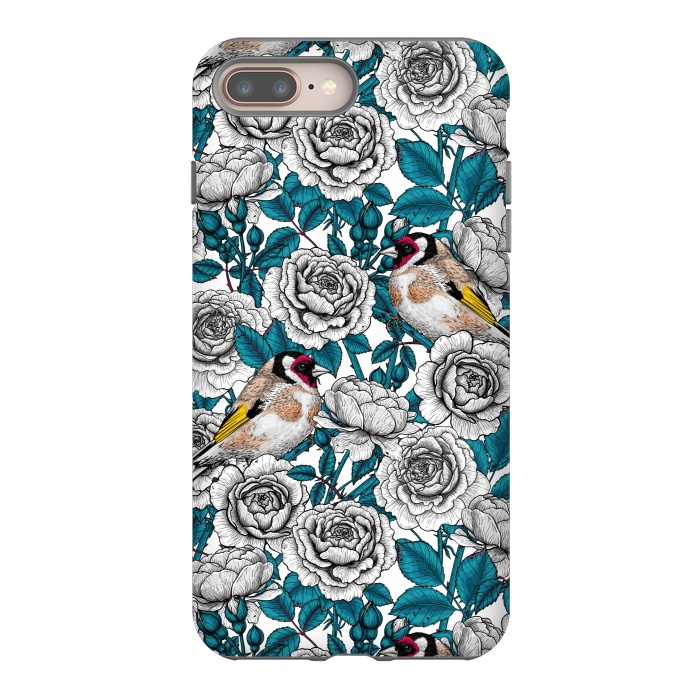 iPhone 7 plus StrongFit White rose flowers and goldfinch birds by Katerina Kirilova