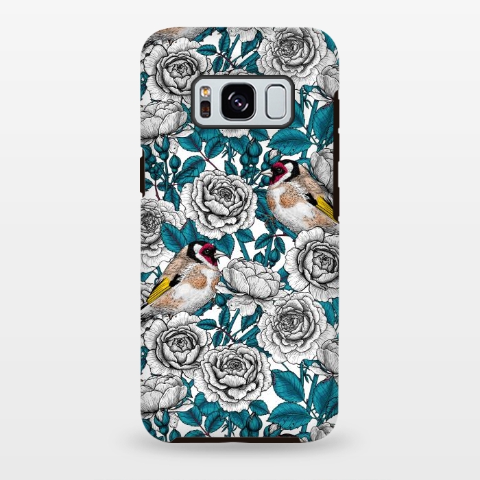 Galaxy S8 plus StrongFit White rose flowers and goldfinch birds by Katerina Kirilova