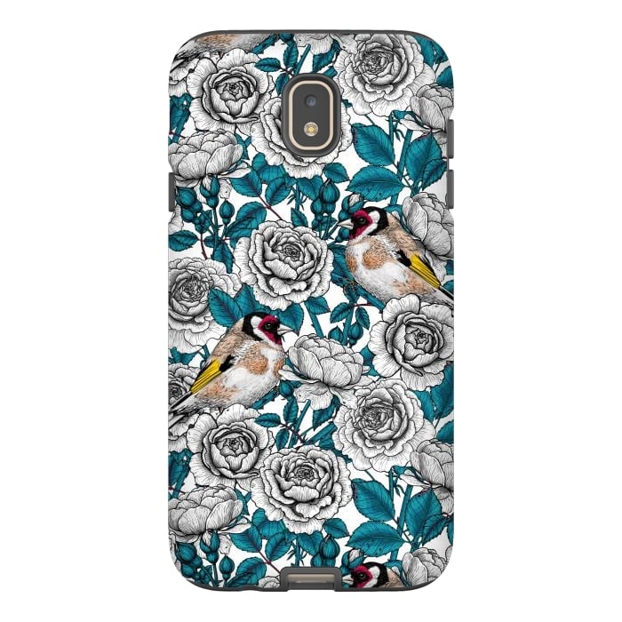 Galaxy J7 StrongFit White rose flowers and goldfinch birds by Katerina Kirilova