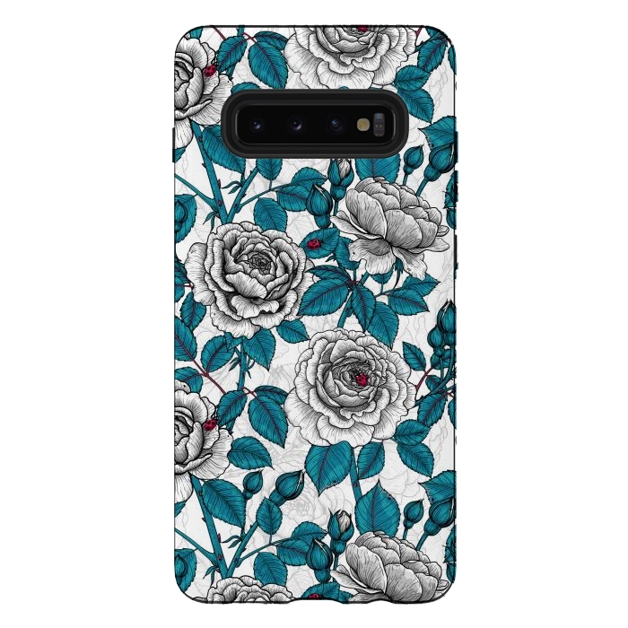 Galaxy S10 plus StrongFit  White roses and ladybugs by Katerina Kirilova